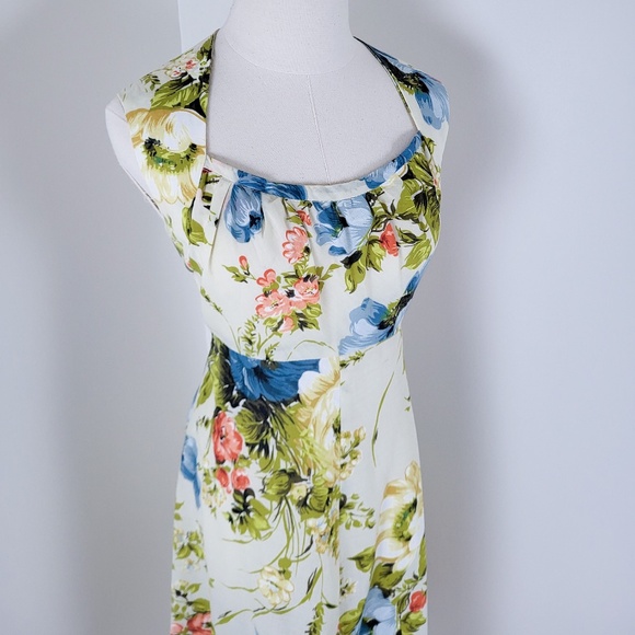 70's A-Line Floral Dress Hawaiian Square Neck Halter Cap Sleeves Full Circle - Picture 12 of 16